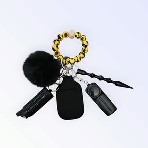 Black and Yellow Beaded Keychain Bracelet